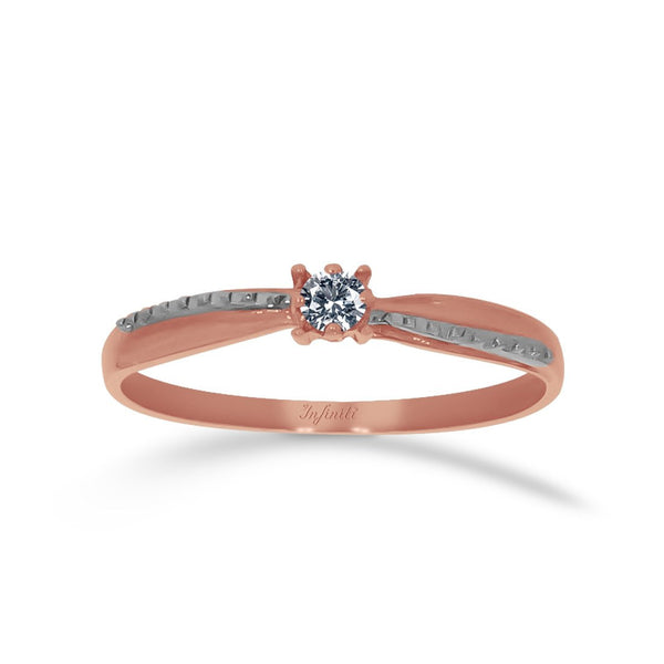 Anillo Oro Rosa 14k, Solitario de Diamante de 9 Puntos - Infiniti Joyas