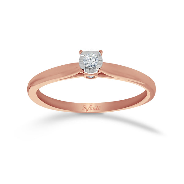 Anillo Oro Rosa 14k - Diamante 10 Puntos Totales