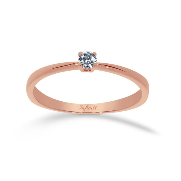 Anillo Oro Rosa 14k, Solitario Diamante 7 Puntos - Infiniti Joyas