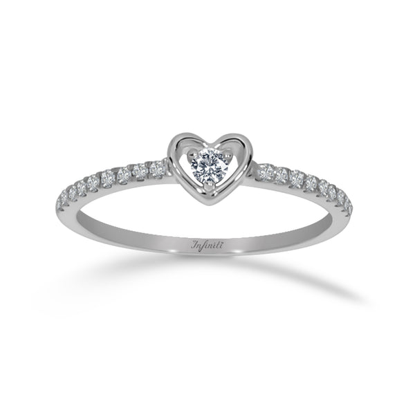 Anillo Oro Blanco 14k, Corazón Diamantes 14 Pts Totales