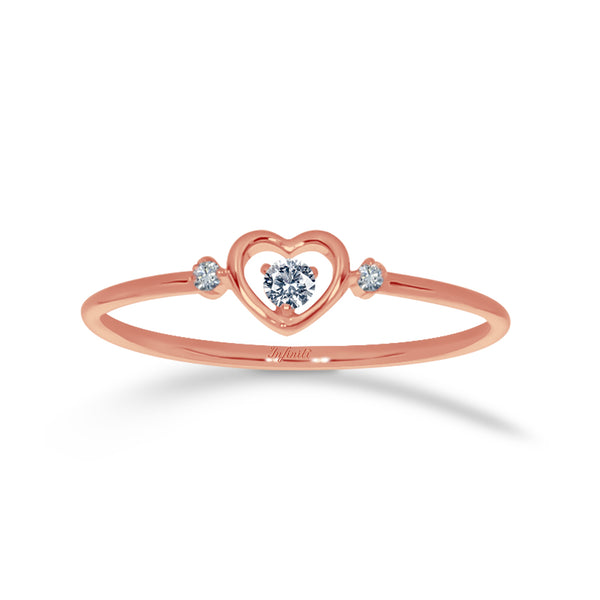 Anillo Oro Rosa 14k - Corazón Diamantes 8 Pts Totales