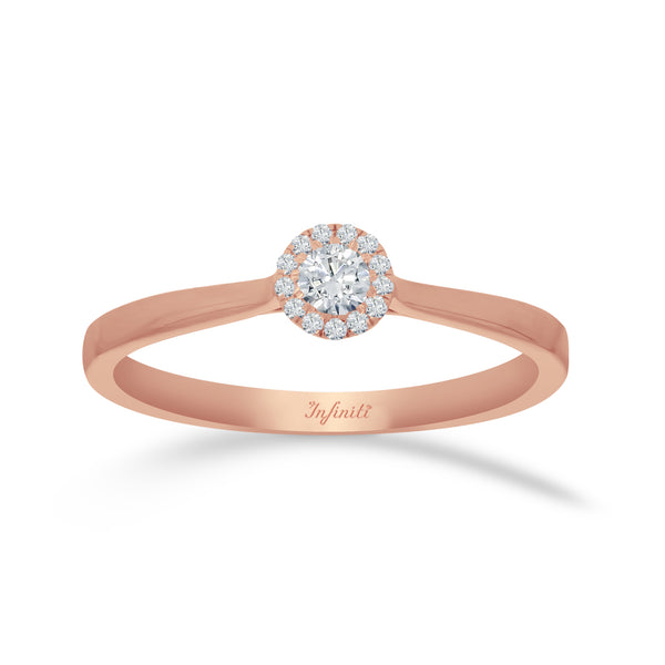 Anillo Oro Rosa 14k - Halo con Diamantes 14 Puntos Totales