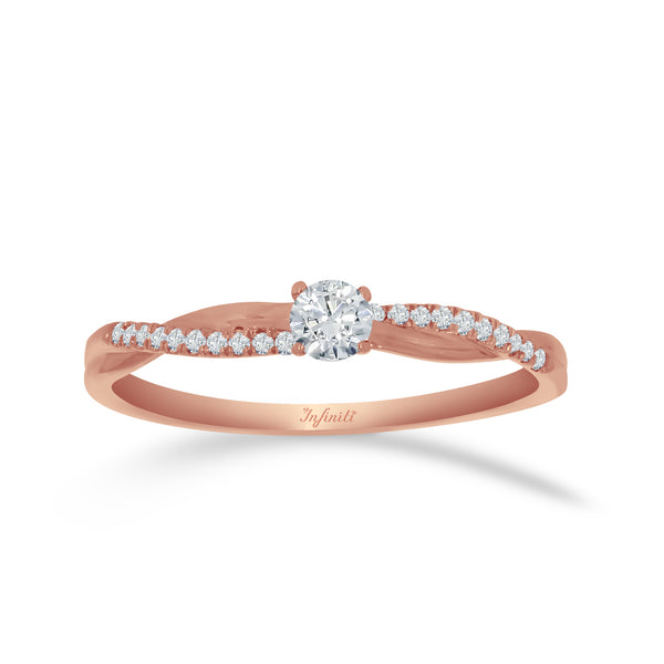 Anillo Oro Rosa 14k - Trenzado con Diamantes 20 Puntos Totales