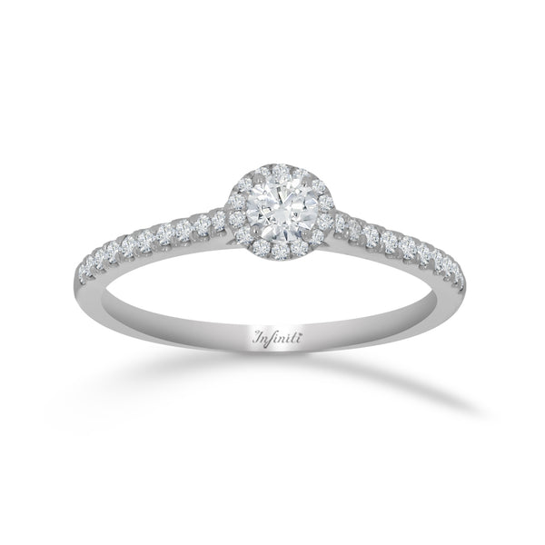 Anillo Oro Blanco 14k Halo con Diamantes 36 Puntos Totales