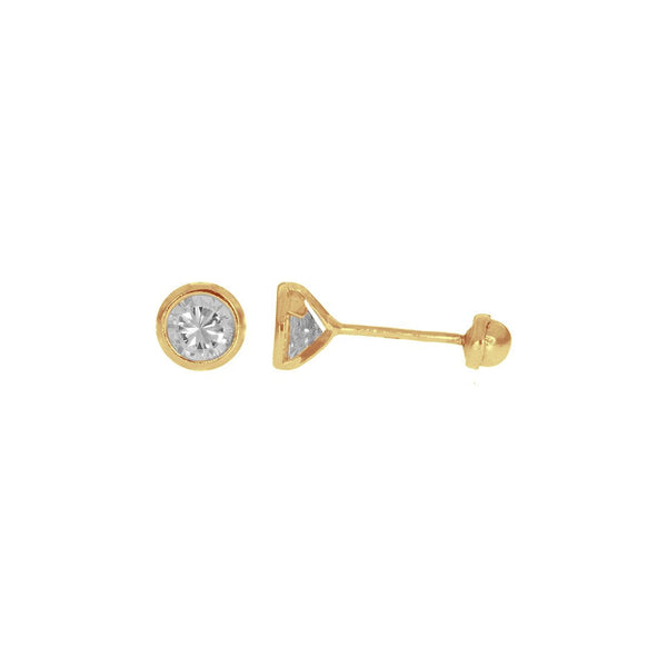 Broquel Bisel Zirconia 4 mm, Oro 14k - Infiniti Joyas