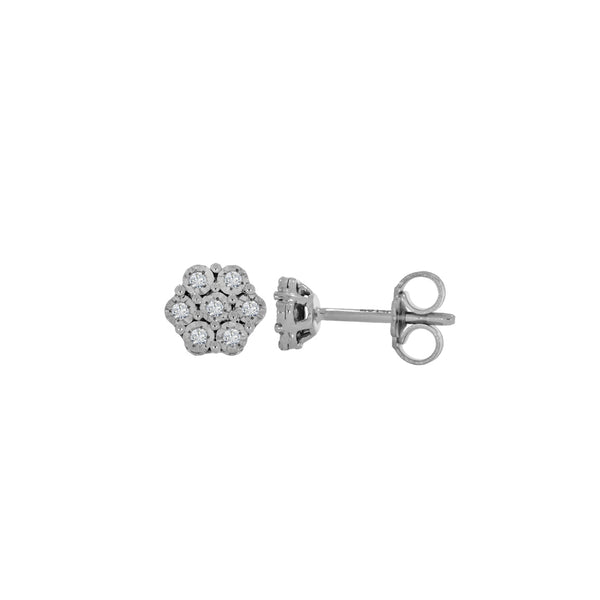 Broquel Oro Blanco 14k - Flor con Diamantes con un Peso Total de 6 Puntos