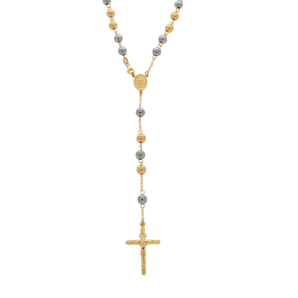 Rosario Oro 14k - Bolas Blancas y Amarillas con Largo de 60 cm