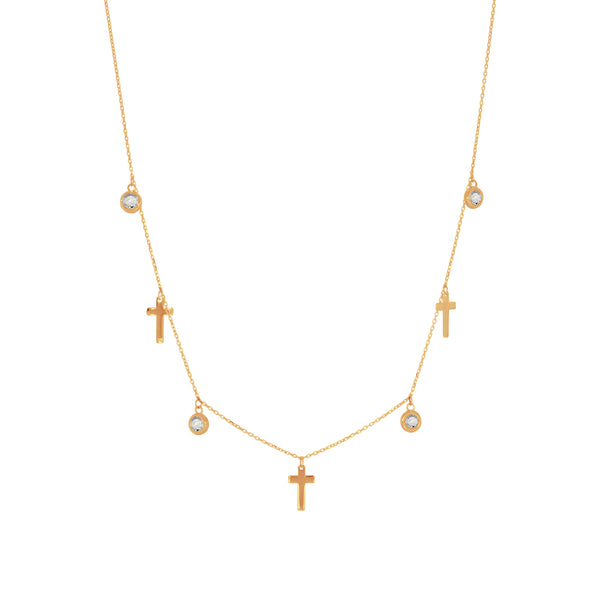 Gargantilla Oro 14k - Cruces y Zirconias Colgantes 43-45 cm Largo