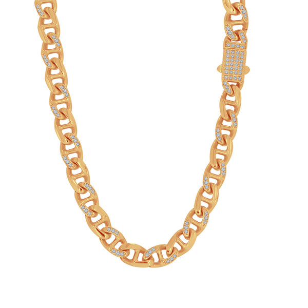 Cadena Oro 10k - Marinera con Zirconia de 45 cm, Ancho 7 mm