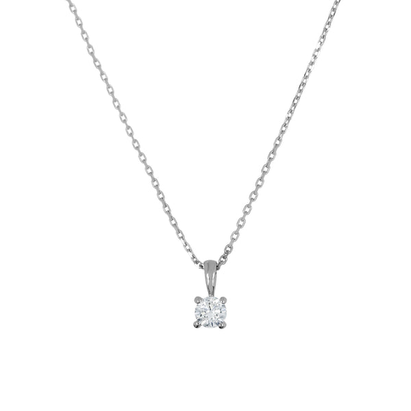 Gargantilla Oro Blanco 14k - Dije Solitario Diamante 0.13 ct