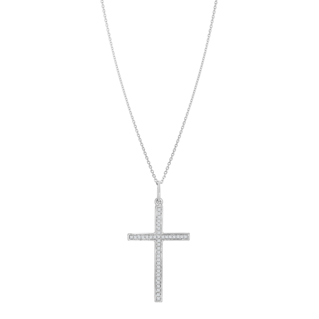 Gargantilla Blanco Oro 14k - Cruz con Diamantes de 11 Puntos Totales