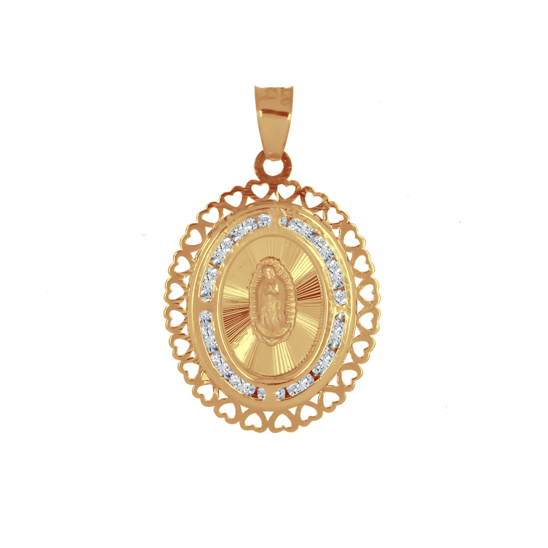 Medalla Oro 10k - Virgen de Guadalupe 2.5 cm con Zirconias