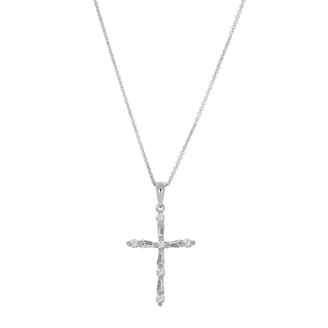 Cruz Oro Blanco 14k - Diamantes 27 Puntos Totales