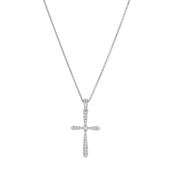 Cruz Oro Blanco 14k - Diamantes 8 Puntos Totales