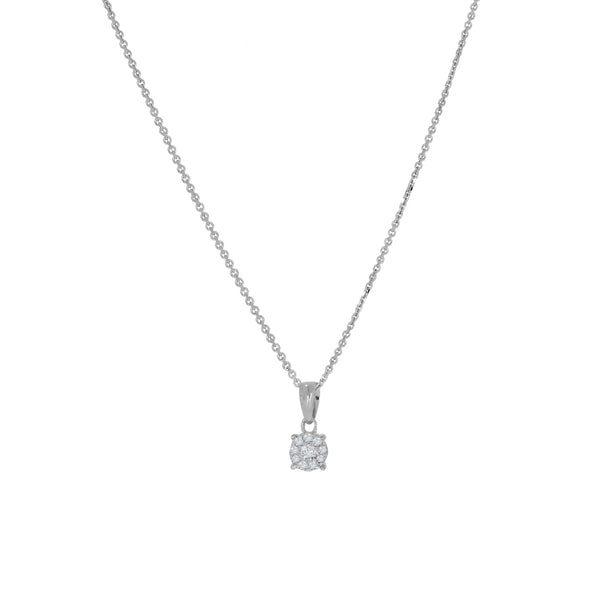 Dije de Oro Blanco 14k - Dije Redondo con Diamante 8 puntos