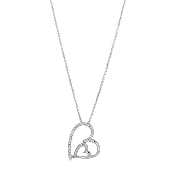 Dije de Oro Blanco 14k - Corazón con Diamante 0.08 ct