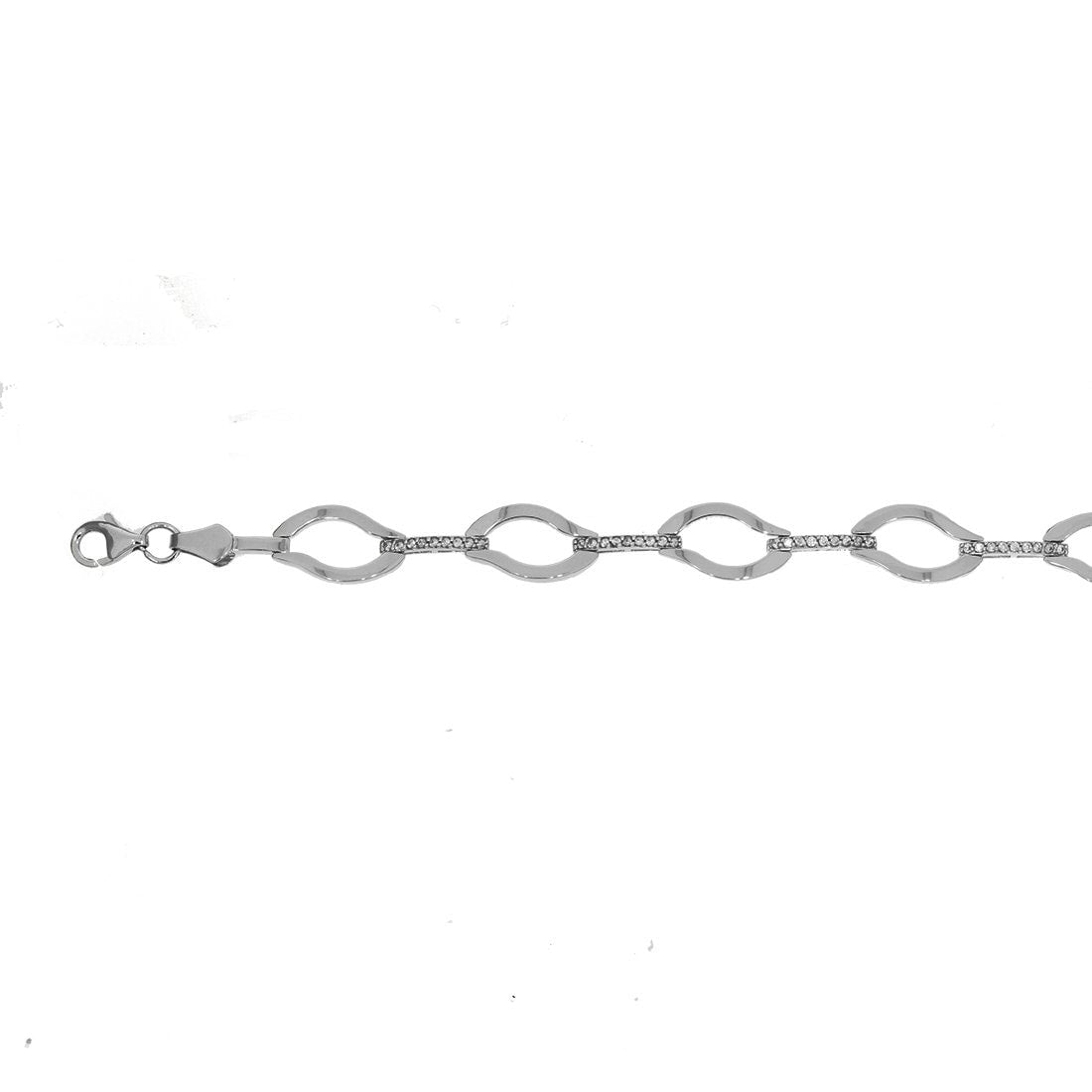 Pulsera Oro 10k, con Placas Oval y Zirconias, 19 cm Largo, Ancho 8 mm, Oro Blanco 10k - Infiniti Joyas