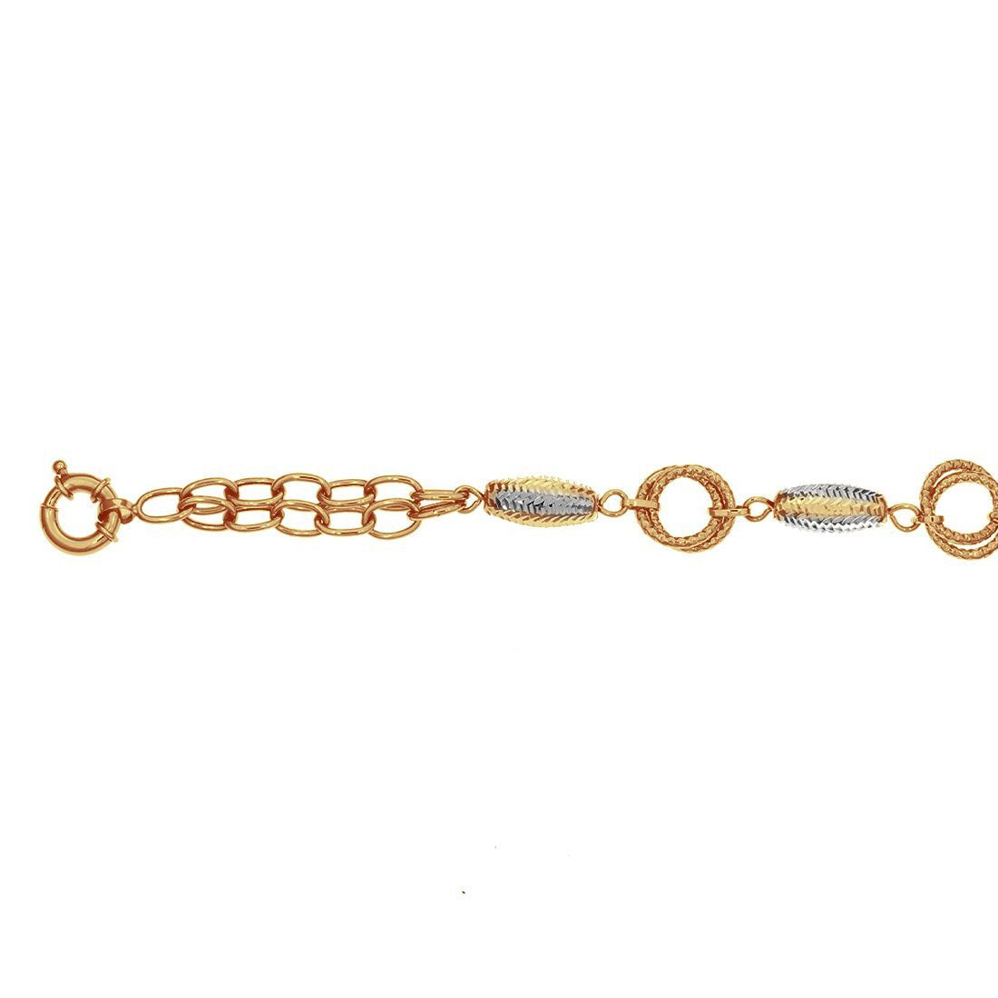 Pulsera Oro Florentino 10k, rombos y círculos 19 cm Largo, Ancho 10 mm - Infiniti Joyas