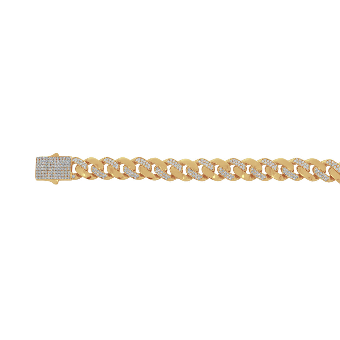 Pulso Oro 14k - Cubano con Zirconias 13.2 mm Ancho, 22 cm Largo
