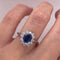 Anillo Oro Blanco 14k, Halo Oval Diamantes Zafiro Natural Approx 1.35 ct