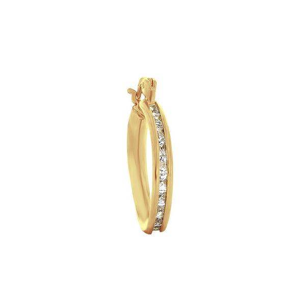 Arracada Oro 10k - Zirconia Estilo Princesa, 1.8 cm Diámetro - Infiniti Joyas