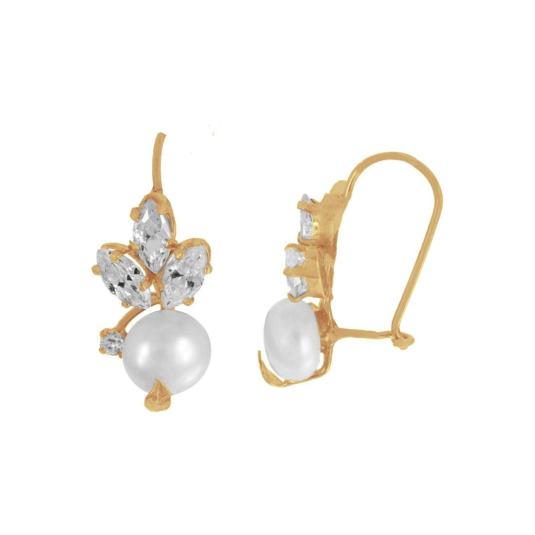 Aretes Oro 10k, Perla con Zirconia Marquiz, 1.7 cm de alto, Ancho 8 mm, Oro 10k - Infiniti Joyas