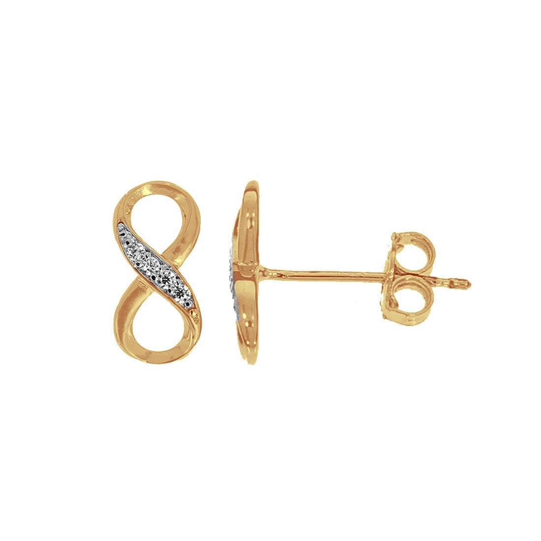 Aretes Oro 10k, en Forma de Infinito con Zirconias, Oro 10k - Infiniti Joyas