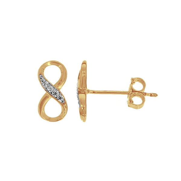 Aretes Oro 10k, en Forma de Infinito con Zirconias, Oro 10k - Infiniti Joyas
