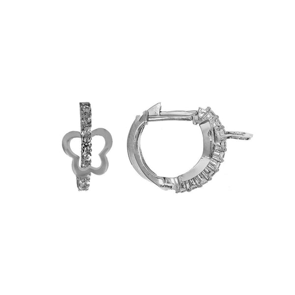 Arracada Huggies Oro Blanco 10k, con Zirconias y mariposa, 1.4 cm de Diámetro, - Infiniti Joyas