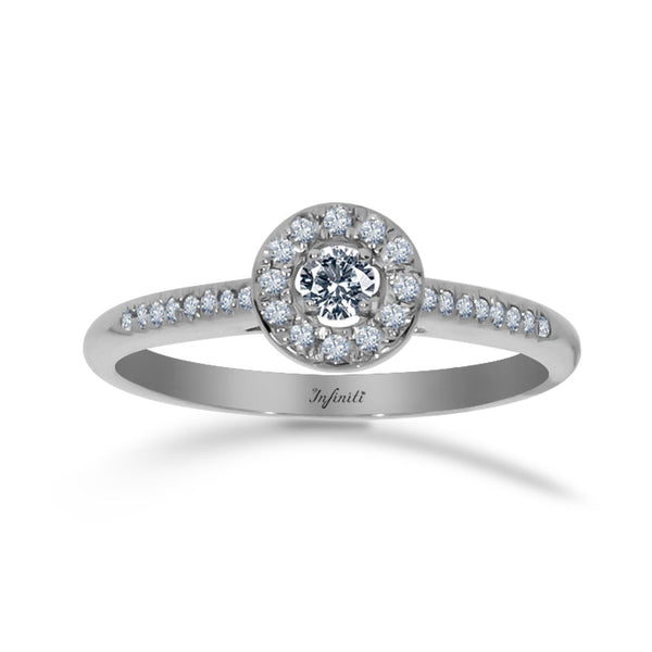 Anillo Oro Blanco 14k, Halo con Diamantes 25 puntos totales - Infiniti Joyas