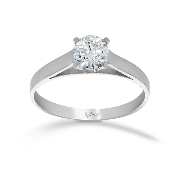 Anillo Oro Blanco 10k - Solitario con Zirconia 6 mm