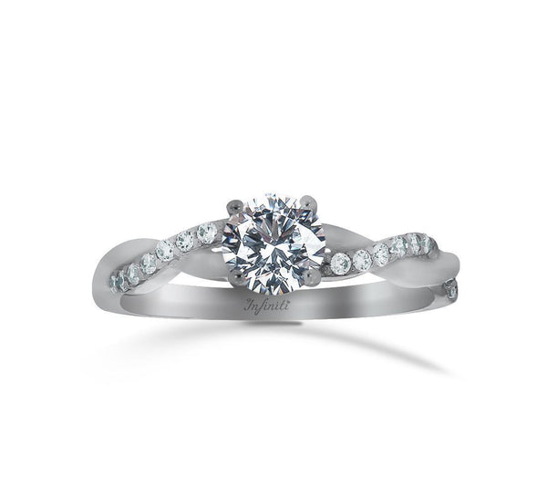 Anillo Oro Blanco 14k, Trenzado con Zirconia Central de 5.5 mm - Infiniti Joyas