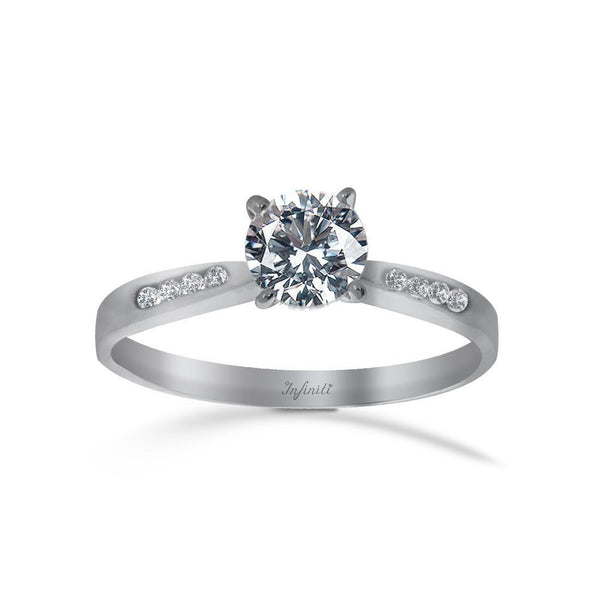 Anillo Oro Blanco 14k, Zirconia Central 5.5 mm - Infiniti Joyas