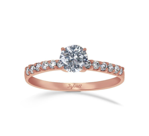 Anillo Oro Rosa 14k, con Zirconia Central de 5 mm - Infiniti Joyas