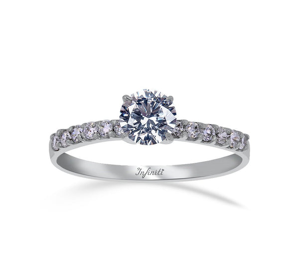 Anillo Oro Blanco 14k, Pavé con Zirconia Central 5 mm - Infiniti Joyas