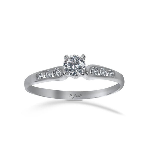 Anillo Oro Blanco 14k, Zirconia Central 3.5 mm - Infiniti Joyas
