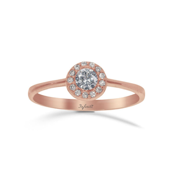 Anillo Oro Rosa 14k, Halo Zirconia 3.50 mm - Infiniti Joyas