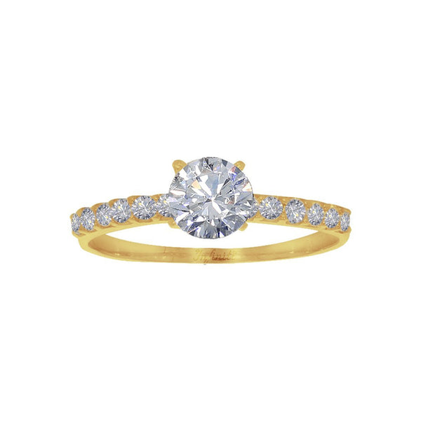 Anillo Oro 10k, Pavé Zirconia Central de 5 mm - Infiniti Joyas