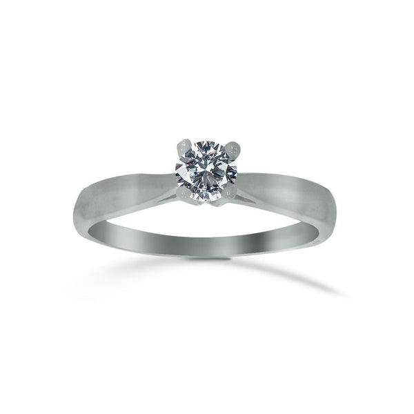 Anillo Oro Blanco 10k, Solitario con Zirconia de 4 mm - Infiniti Joyas