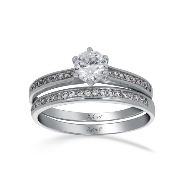 Alianza Oro Blanco 10k, con Zirconia Central 4.5 mm - Infiniti Joyas