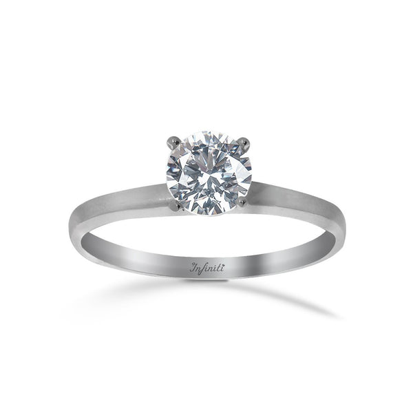 Anillo Oro Blanco 10k, Zirconia 5.5 mm - Infiniti Joyas