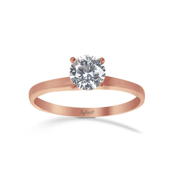 Anillo Oro Rosa 10k, Zirconia 5.5 mm - Infiniti Joyas