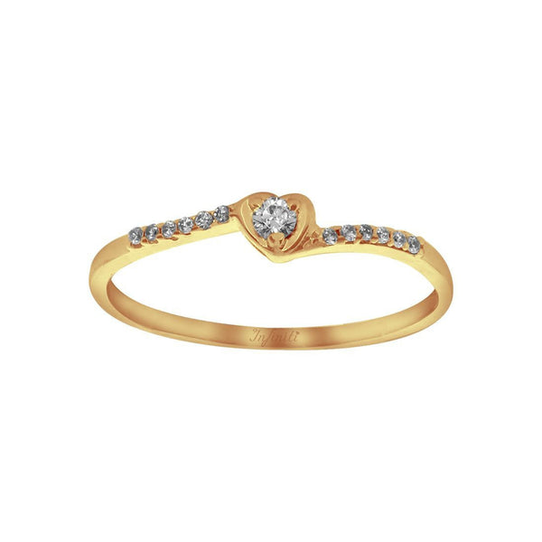 Anillo Oro 14k, Diamante Centro de 5 pts + 6 pts Laterales - Infiniti Joyas