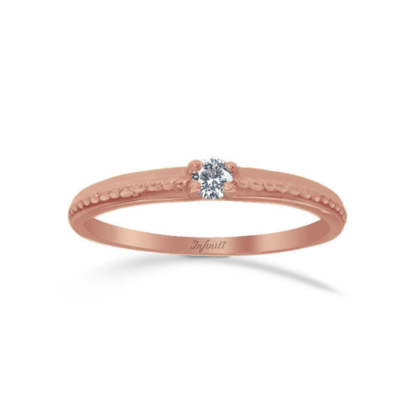 Anillo Oro Rosa 14k, Solitario Diamante de 7 Puntos - Infiniti Joyas