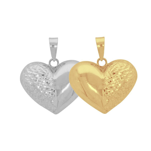 Dije Corazón Inflado Diamantado, doble vista, Oro Blanco/Amarillo 10 K - Infiniti Joyas