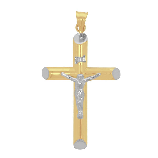 Dije Oro 10k, Cruz con Cristo Oro Combinado Blanco/Amarillo - Infiniti Joyas