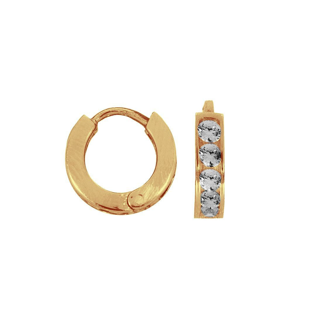 Arracadas Huggies Oro 14k, con Zirconias, 1.1 cm Diámetro, Ancho 3 mm - Infiniti Joyas