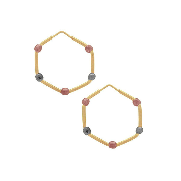 Arracada tubo, bolitas en Oro Florentino, 2.2 cm Diámetro, Oro 10k - Infiniti Joyas