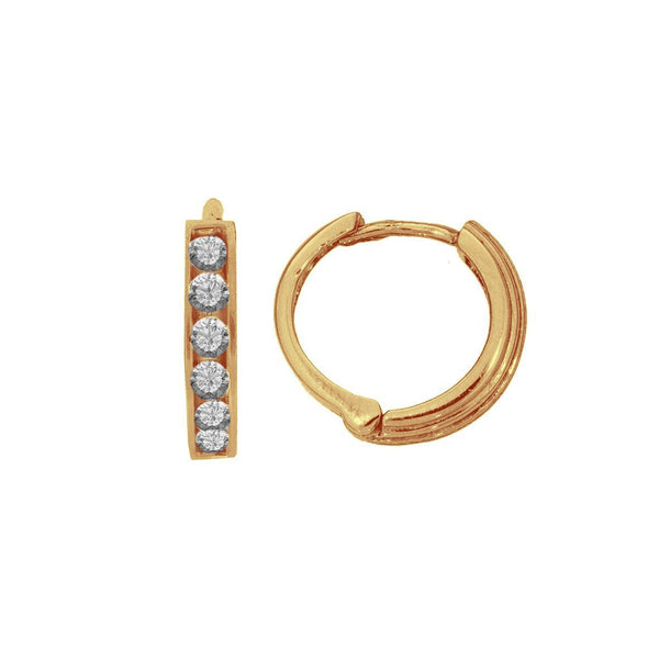 Arracadas Huggies Oro 14k, con Zirconias, 1.3 cm Diámetro, Ancho 2 mm, Oro 14k - Infiniti Joyas
