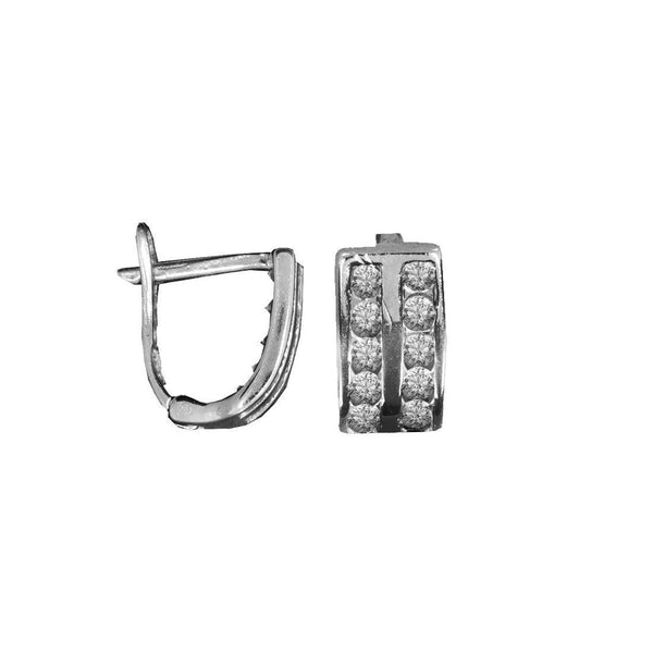 Arracadas Huggies Oro Blanco 14k, con Zirconias, 1 cm de Diámetro, Ancho 5 mm - Infiniti Joyas